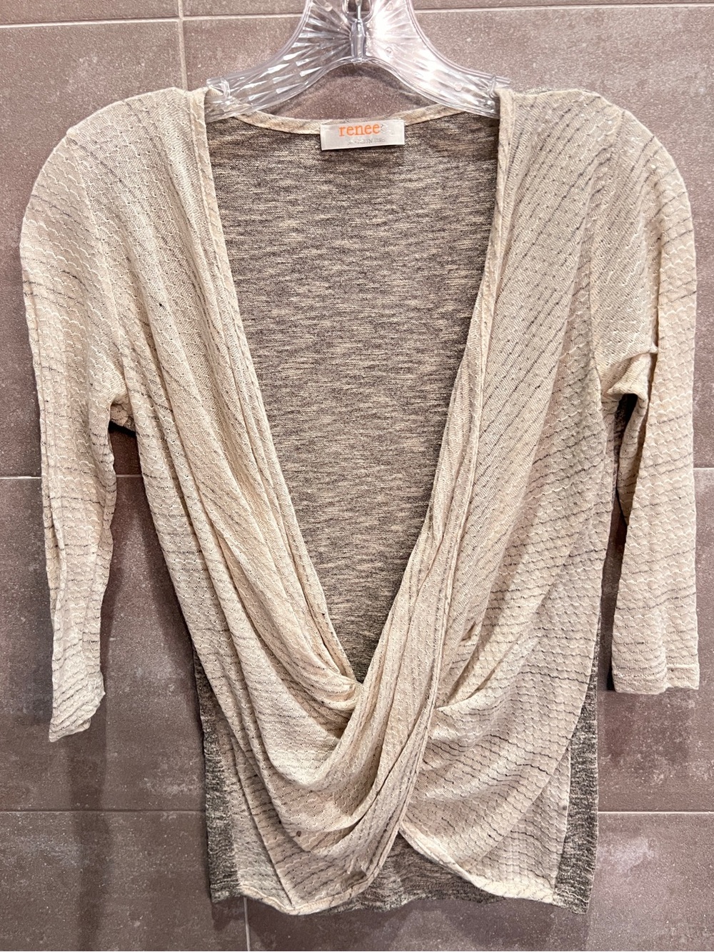 Renee C. Draped V-Neck Sweater in Light Beige